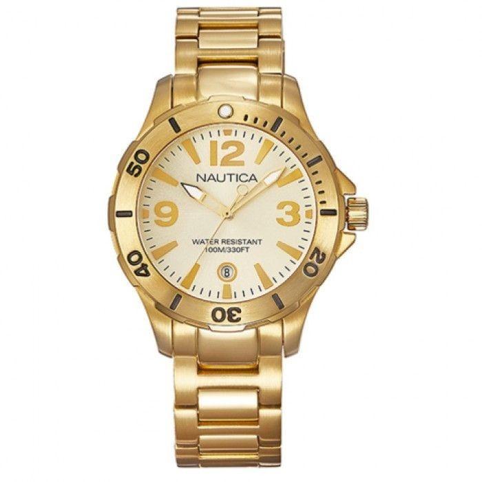 Nautica Women&#39;s A16596M Nautica Gold-Tone Stainless Steel Watch