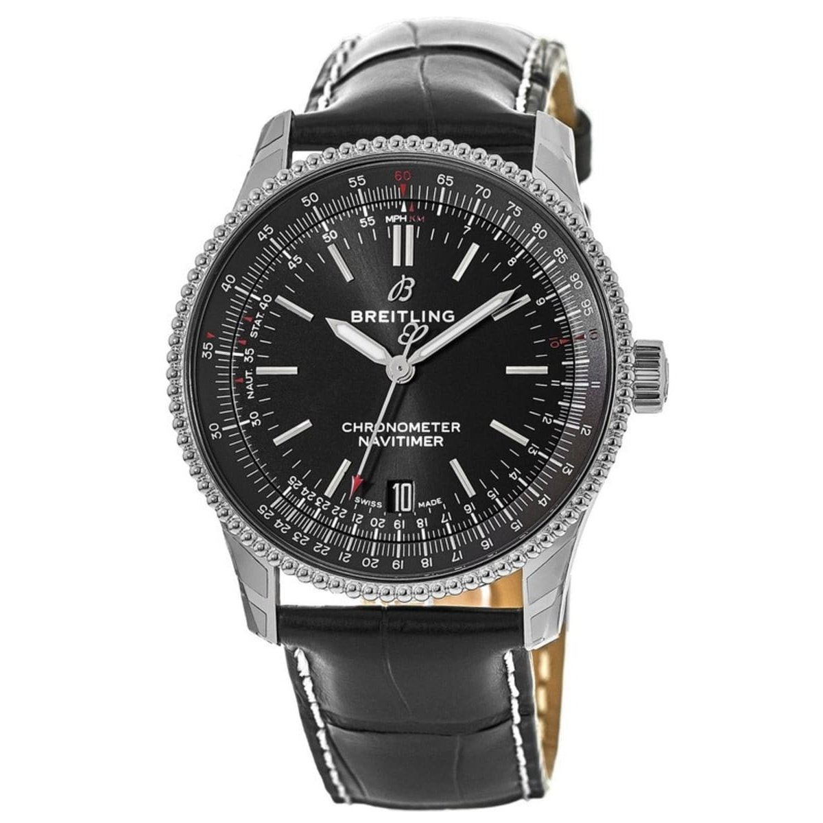 Breitling Men&#39;s A17325241B1P1 Navitimer 1 Black Leather Watch