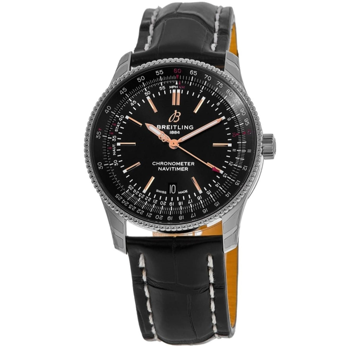 Breitling Men's A17326241B1P2 Navitimer 1 Black Leather Watch