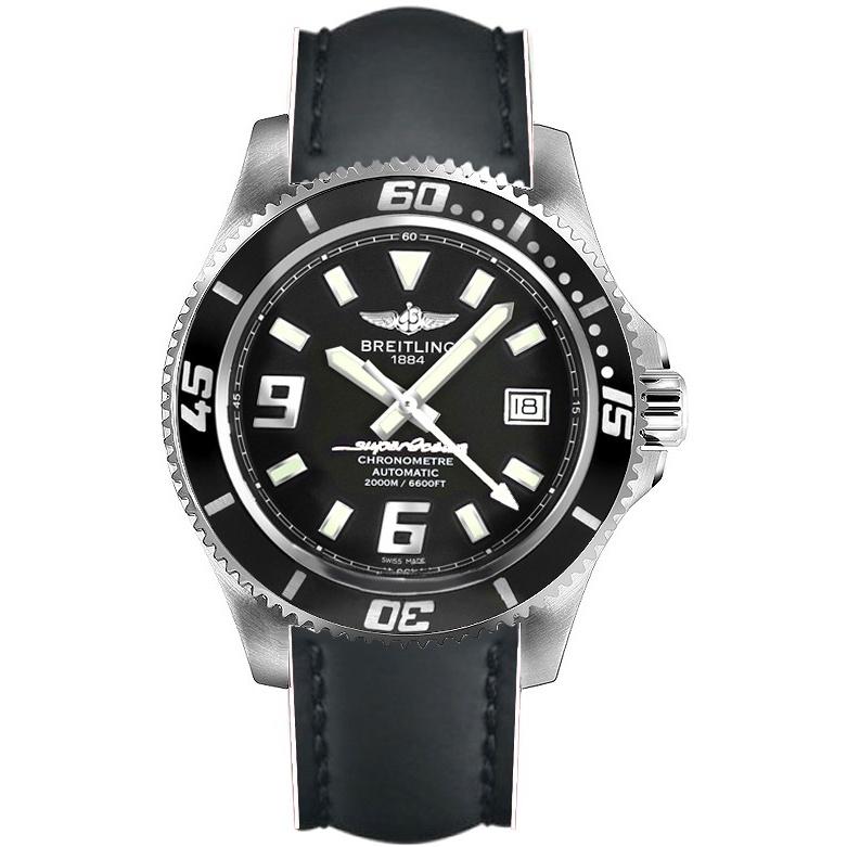 Breitling Men's A1739102-BA77-226X Superocean 44 Black Leather Watch