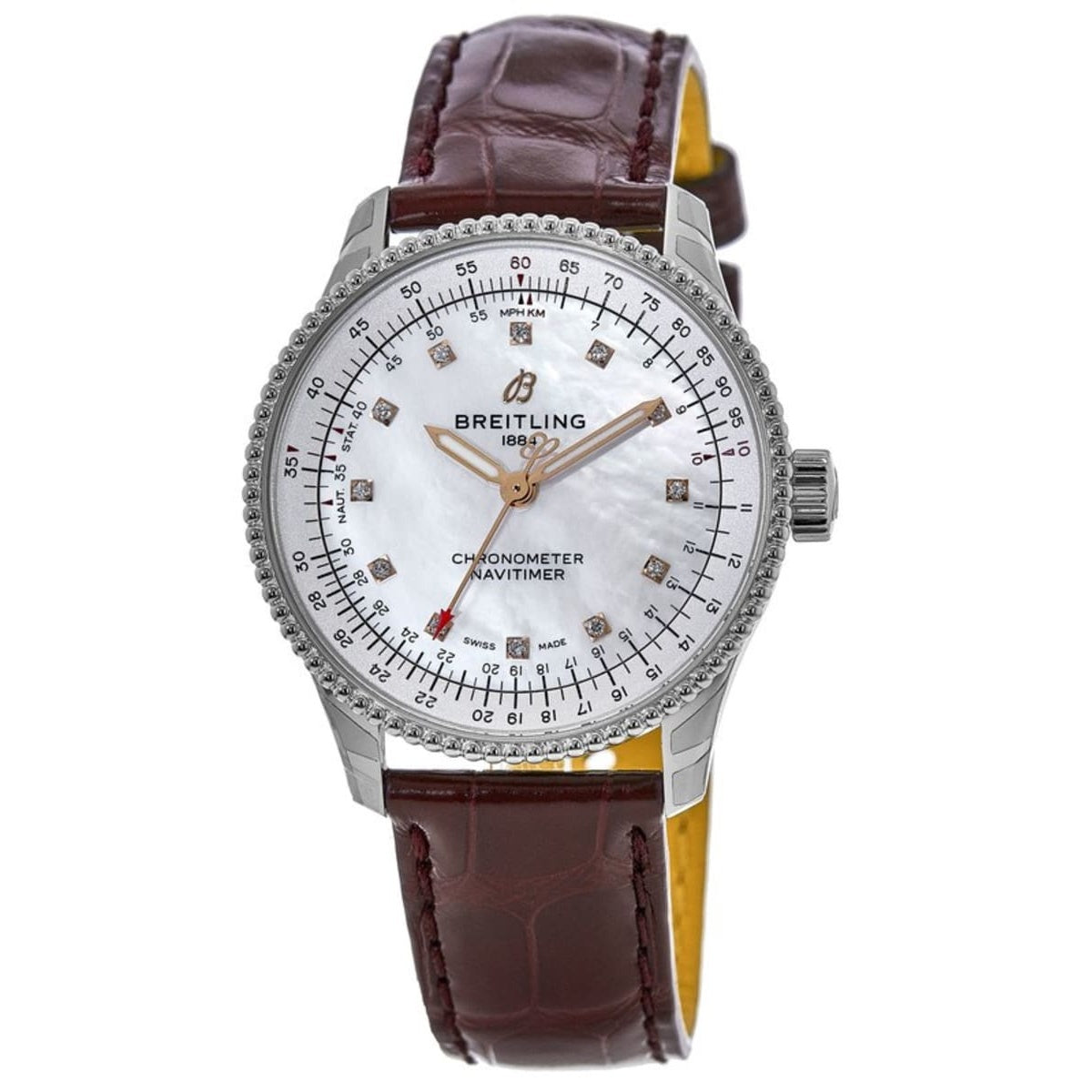 Breitling Women&#39;s A17395211A1P1 Navitimer Diamond Burgundy Leather Watch