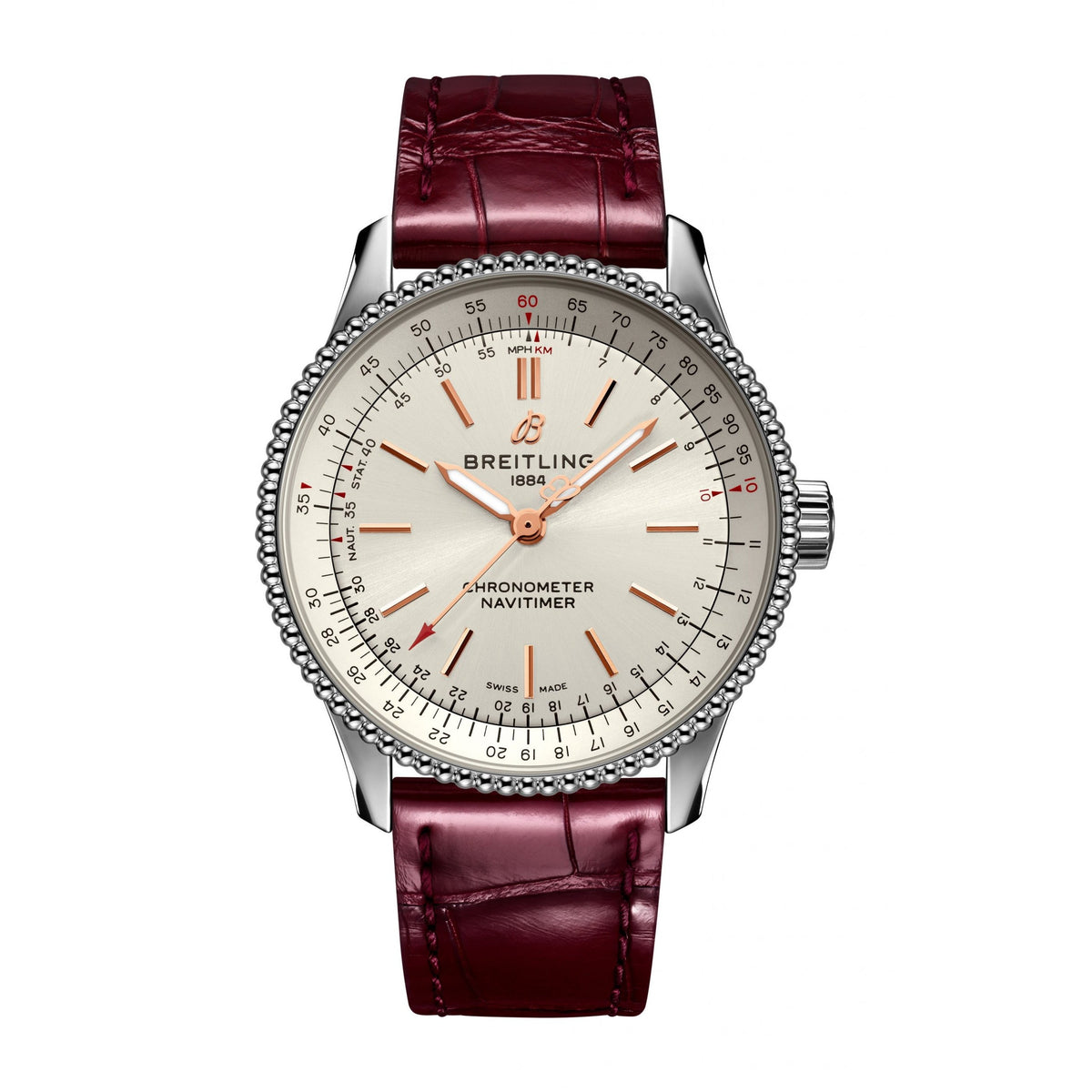 Breitling Women&#39;s A17395F41G1P1 Navitimer Burgundy Leather Watch
