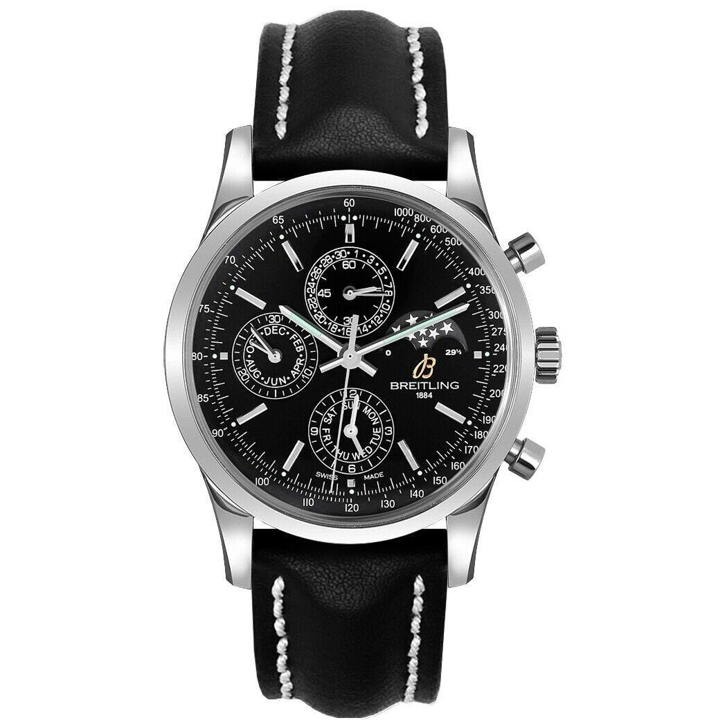 Breitling Men&#39;s A1931012-BB68-435X Transocean Chronograph Black Leather Watch