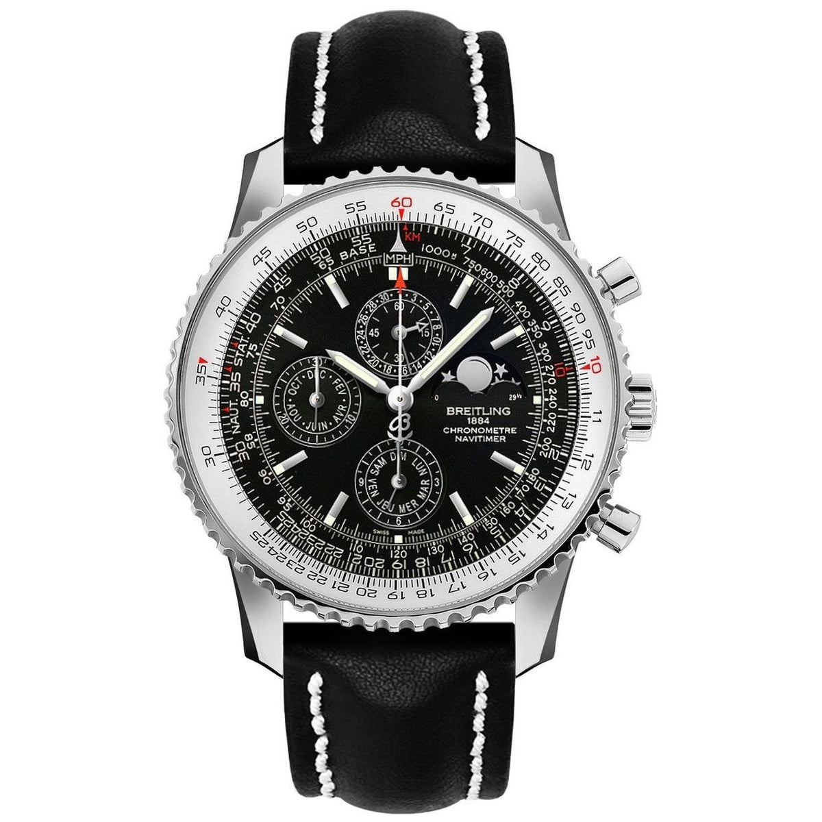 Breitling Men's A1937012-BA57-442X Navitimer 1461 Chronograph Black Leather Watch