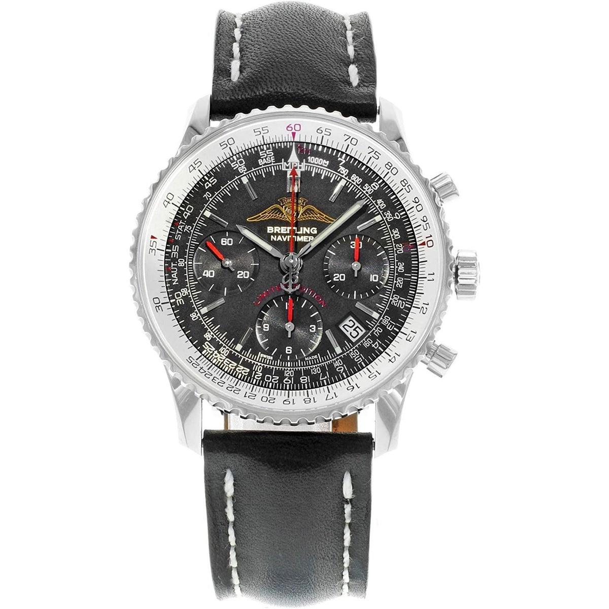Breitling Men&#39;s A233222P-BD70-435X Navitimer Chronograph Black Leather Watch