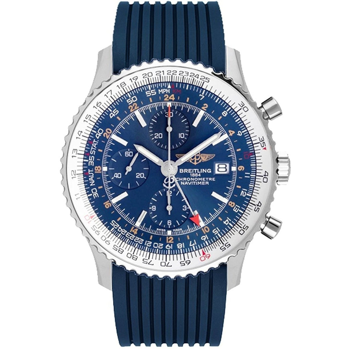 Breitling Men&#39;s A2432212-C651-258S Navitimer World Chronograph Blue Rubber Watch