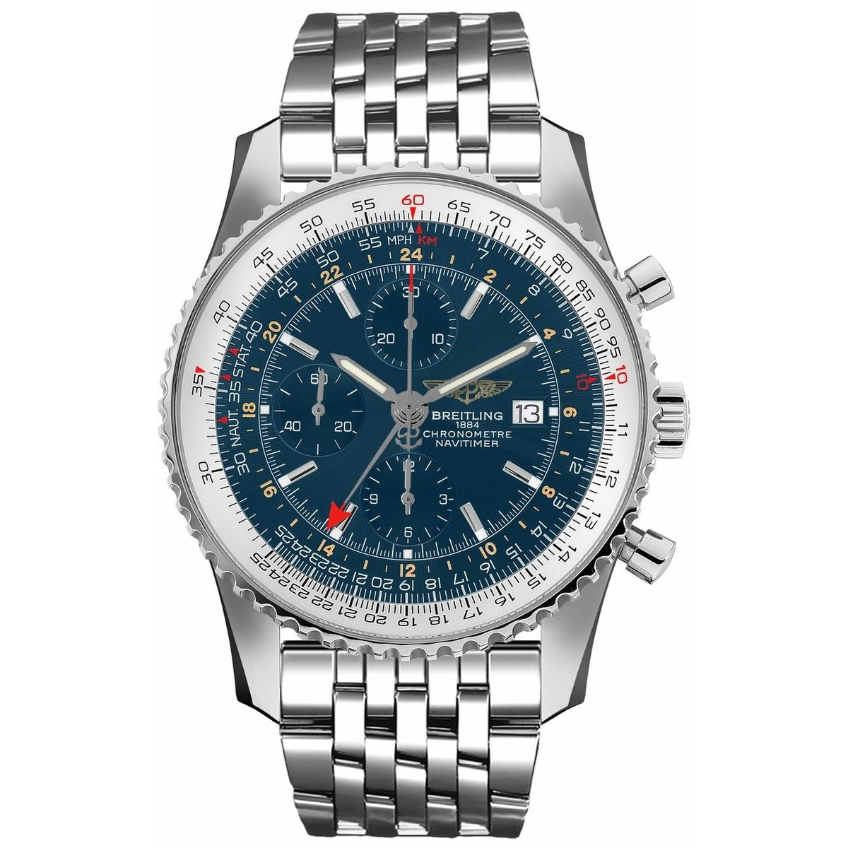 Breitling Men&#39;s A2432212-C651-453A Navitimer World Chronograph Stainless Steel Watch