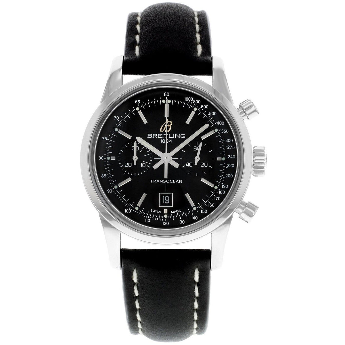 Breitling Men&#39;s A4131012-BC06SA Transocean Chronograph Automatic Black Leather Watch