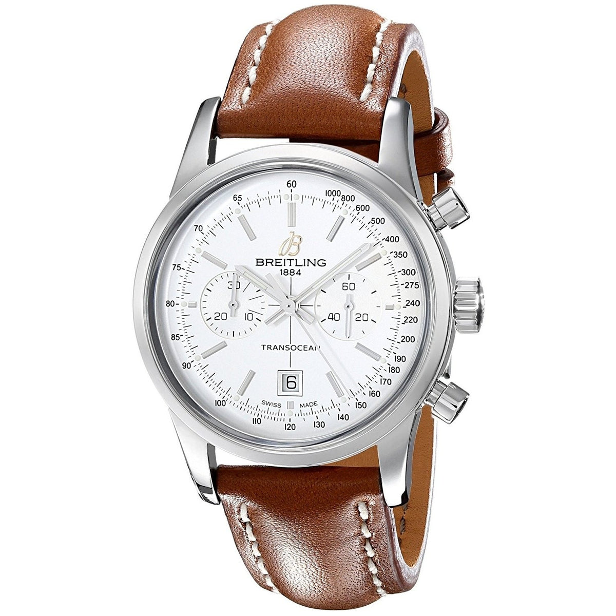 Breitling Men&#39;s A4131012-G757LS Transocean 38 Automatic Chronograph Brown Leather Watch