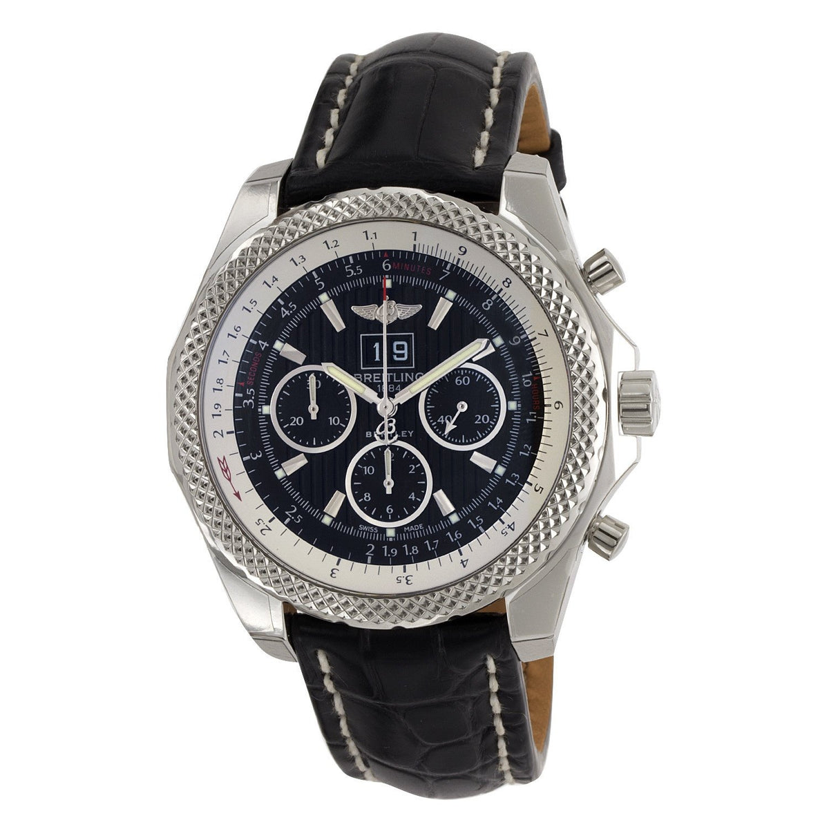 Breitling Men&#39;s A4436412-BE17-760P Bentley 6.75 Chronograph Black Leather Watch
