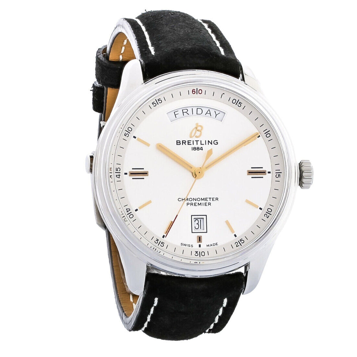 Breitling Men's A45340211G1X2 Premier Black Leather Watch