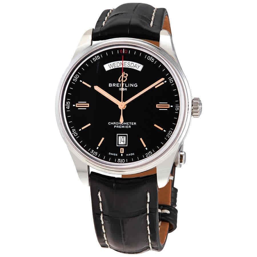 Breitling Men's A45340241B1P1 Premier Black Leather Watch