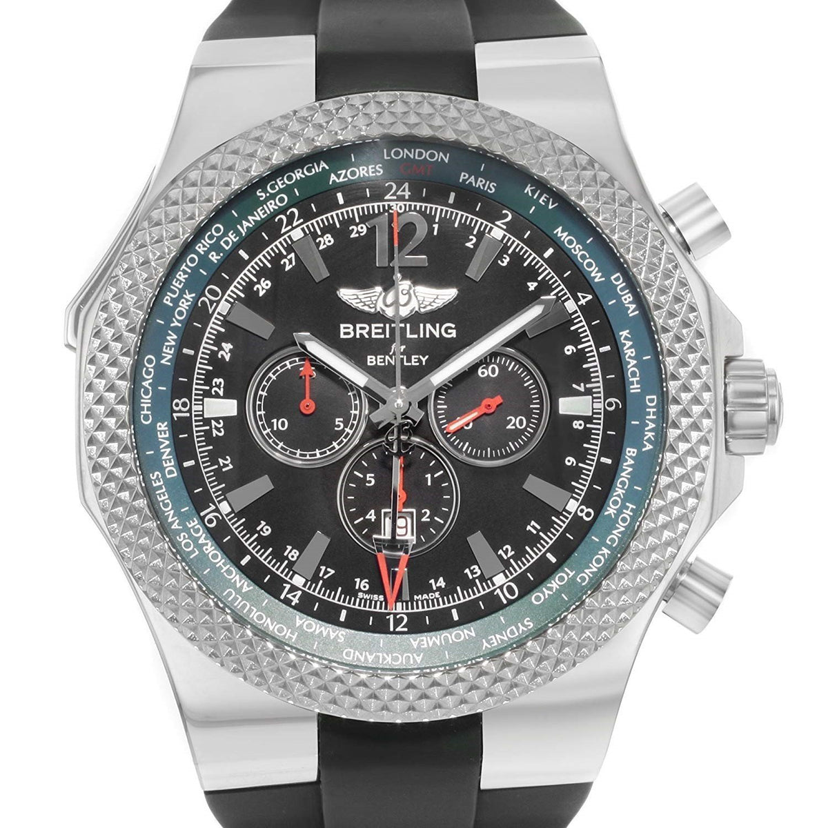 Breitling Men&#39;s A47362S4-B919-222S Bently GMT Chronograph Black Rubber Watch