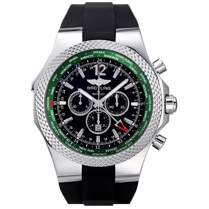 Breitling Men&#39;s A47362S4-B919-B Bentley GMT Automatic Chronograph Black Rubber Watch
