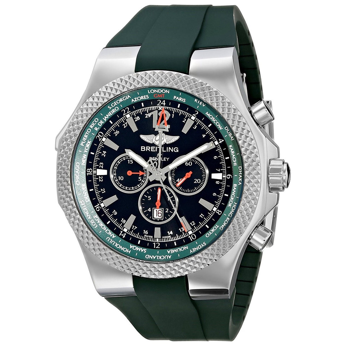 Breitling Men&#39;s A47362S4-B919 Bentley GMT Automatic Chronograph Green Rubber Watch