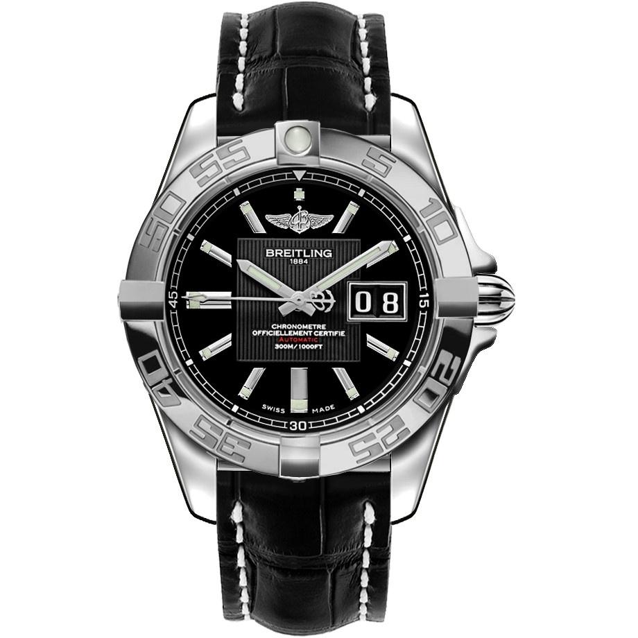 Breitling Men&#39;s A49350L2-BA07-729P Galactic 41 Black Leather Watch