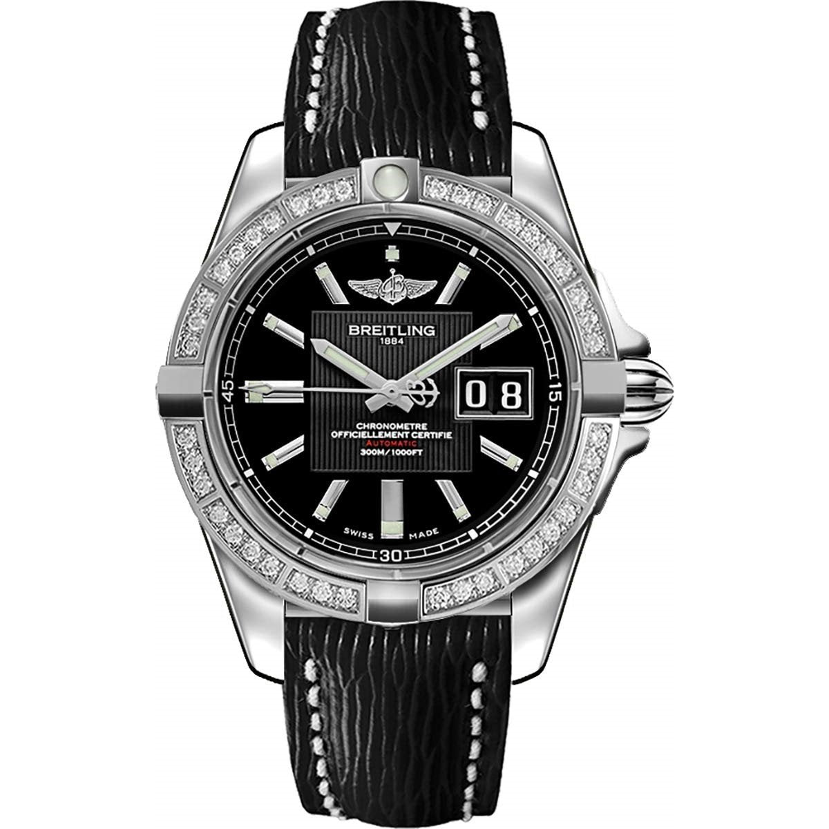 Breitling Men&#39;s A49350LA-BA07-218X Galactic 41 Black Leather Watch