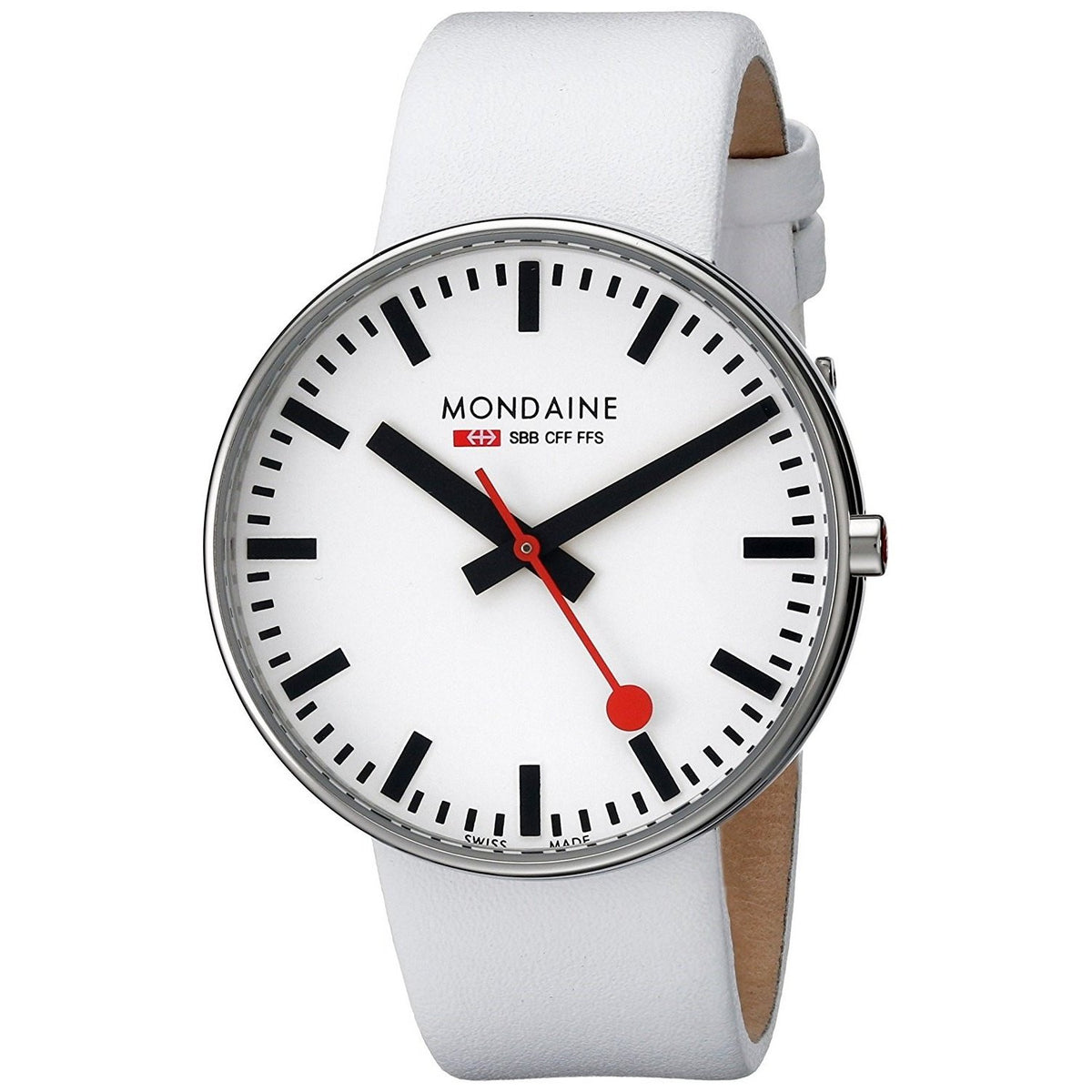 Mondaine Men&#39;s A660.30328.11SBA Giant White Leather Watch