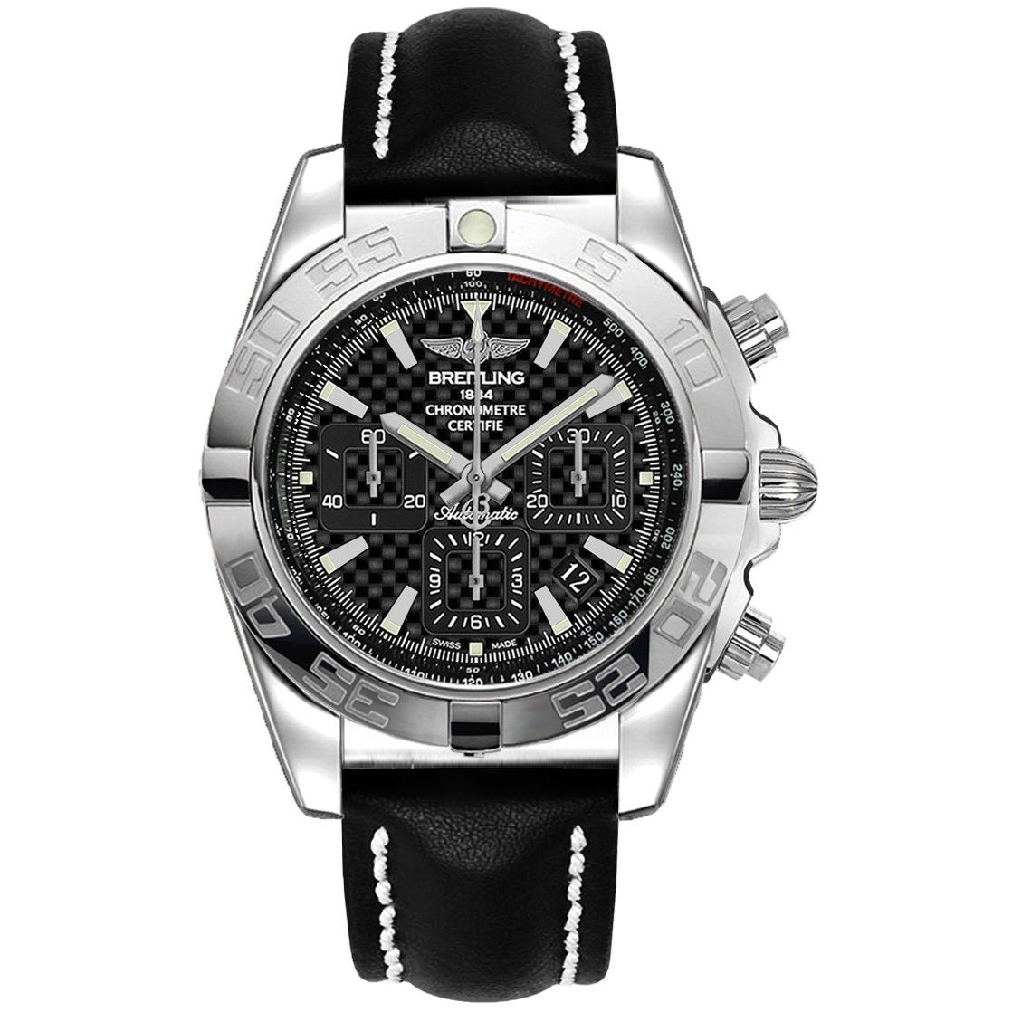 Breitling Men&#39;s AB011012-BF76-435X Chronomat 44 Chronograph Black Leather Watch