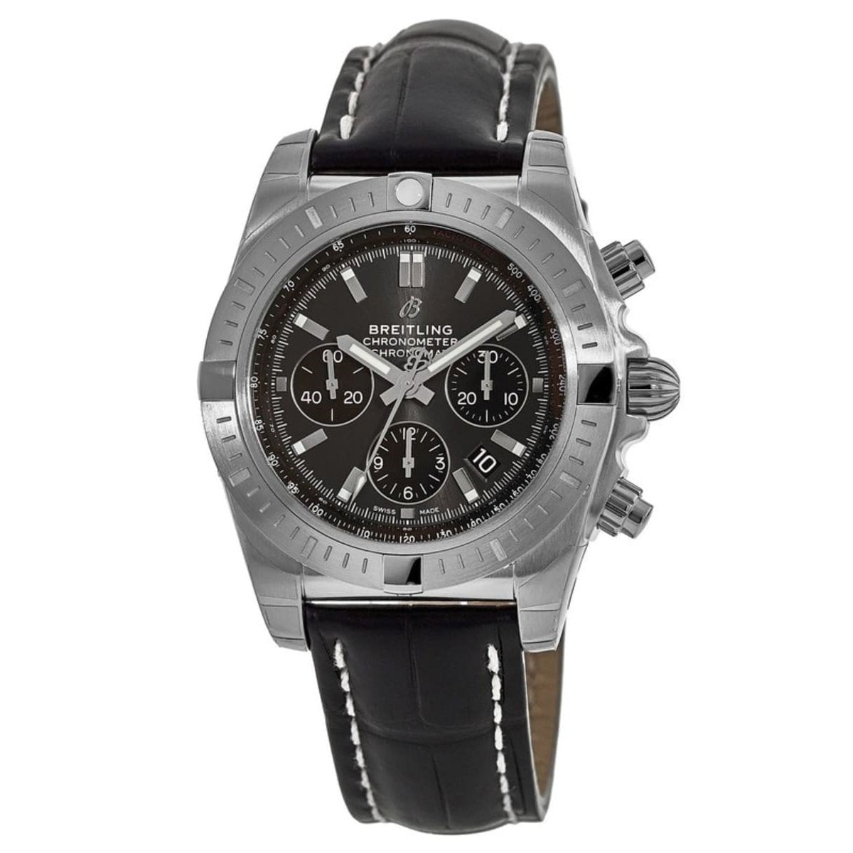 Breitling Men&#39;s AB0115101F1P1 Chronomat Chronograph Black Leather Watch