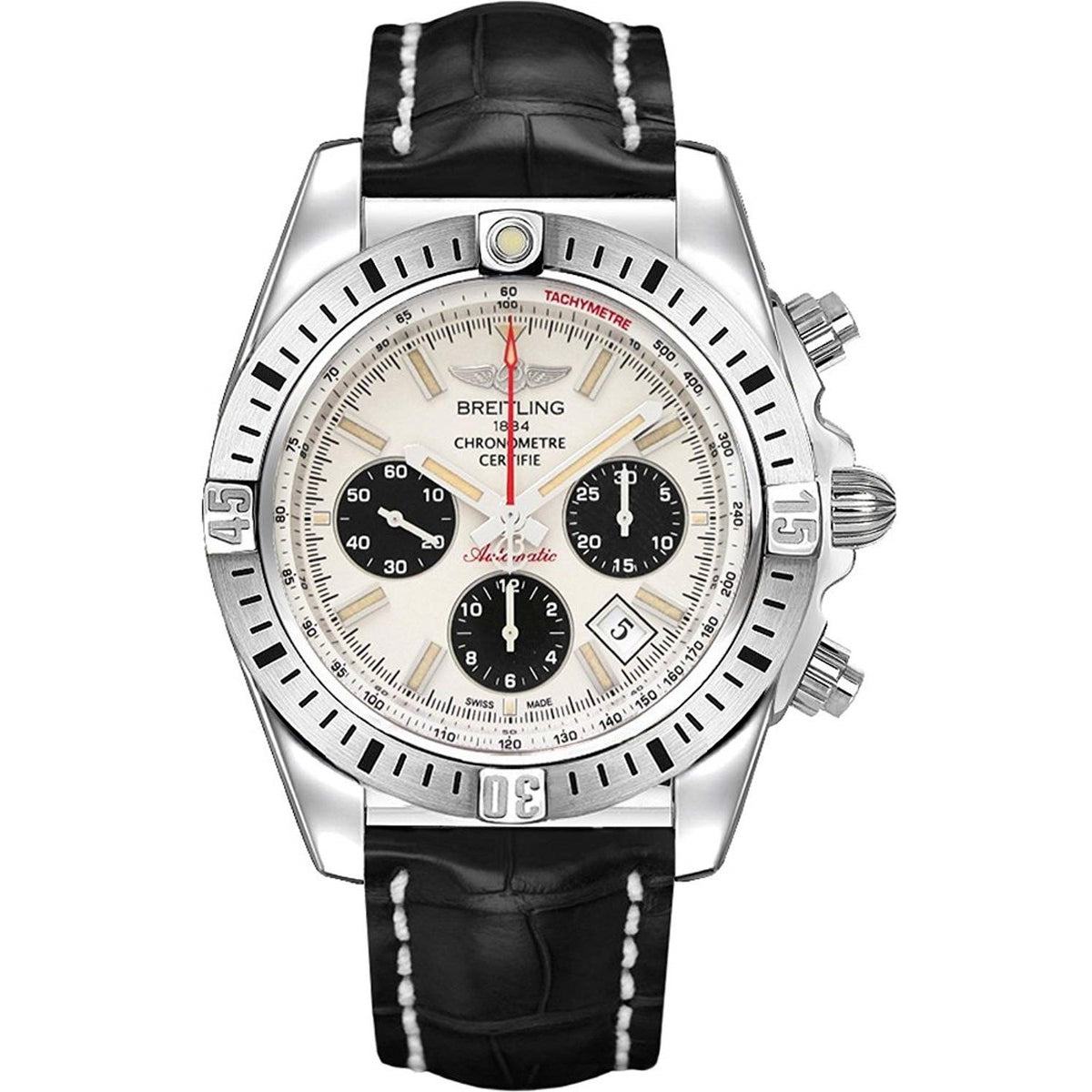 Breitling Men&#39;s AB01154G-G786-744P Chronomat 44 Chronograph Black Leather Watch
