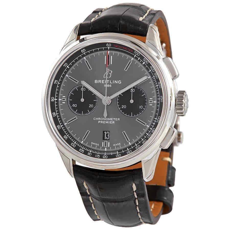 Breitling Men&#39;s AB0118221B1P1 Premier Chronograph Black Leather Watch