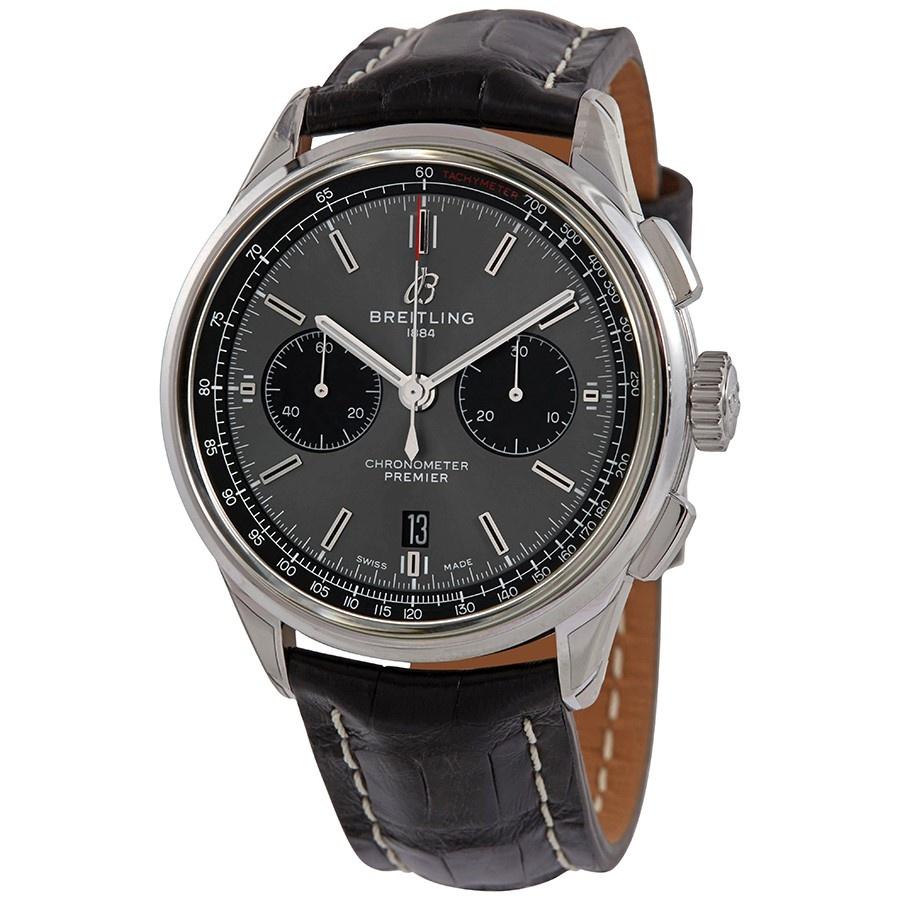Breitling Men&#39;s AB0118221B1P2 Premier Chronograph Black Leather Watch
