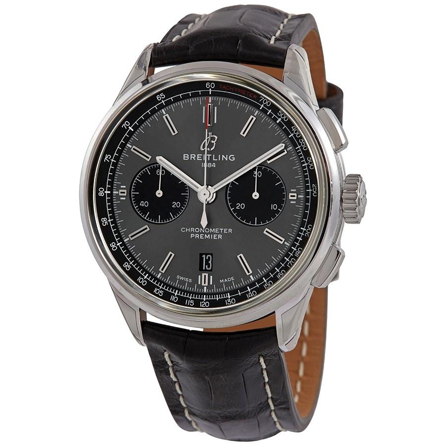 Breitling Men's AB0118221B1P2 Premier Chronograph Black Leather Watch