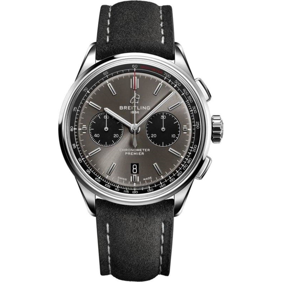 Breitling Men's AB0118221B1X1 Premier B01 Chronograph Grey Leather Watch