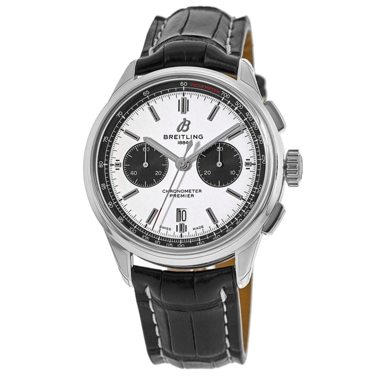 Breitling Men&#39;s AB0118221G1P2 Premier Chronograph Black Leather Watch