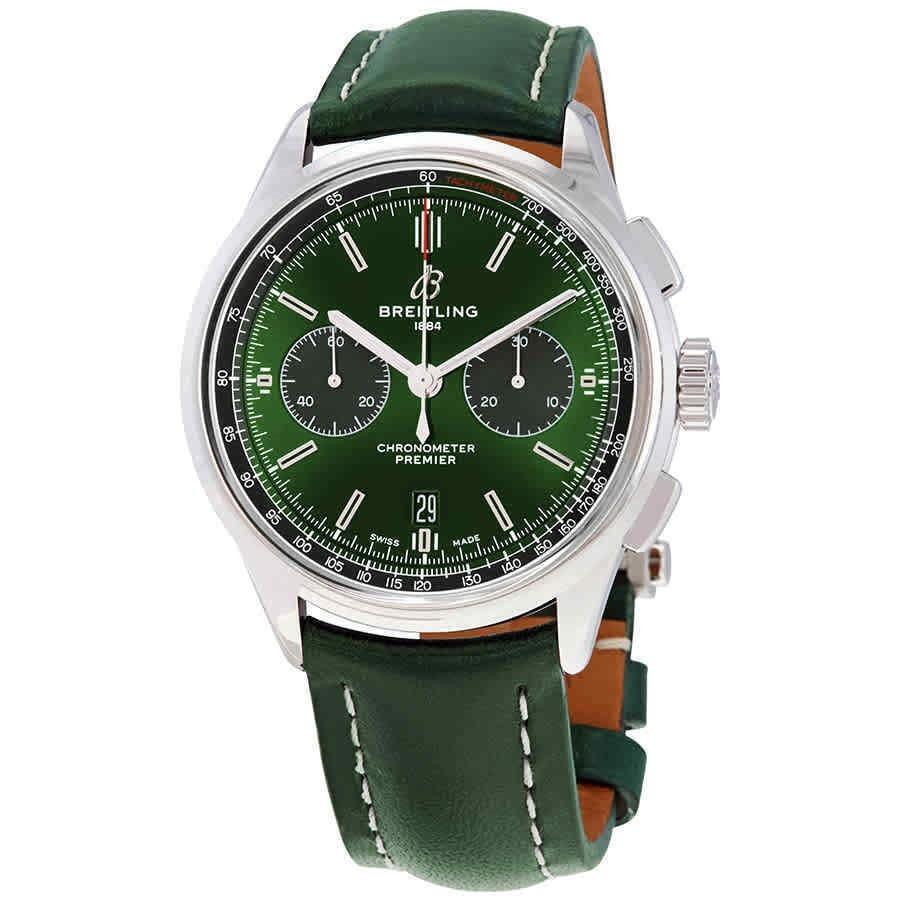Breitling Men&#39;s AB0118A11L1X1 Premier Chronograph Green Leather Watch