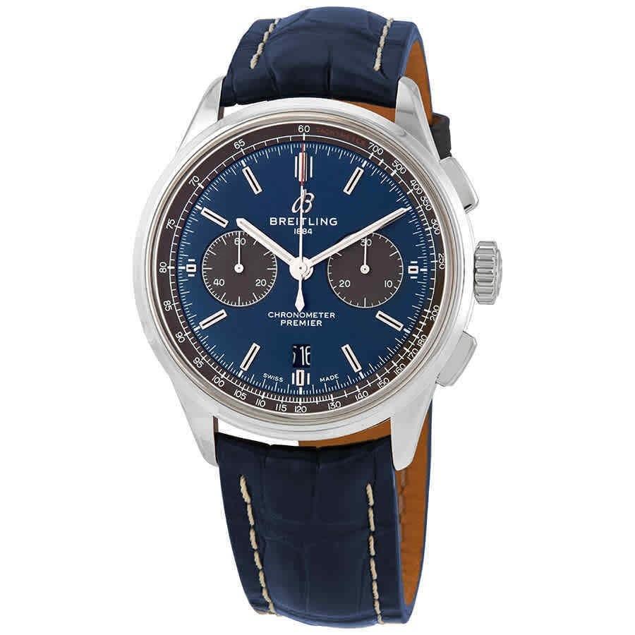 Breitling Men's AB0118A61C1P2 Premier Chronograph Blue Leather Watch