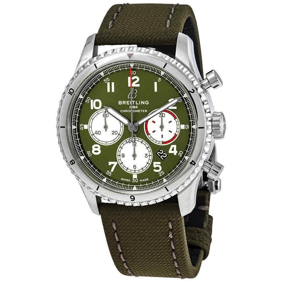 Breitling Men&#39;s AB01192A1L1X2 Aviator 8 Curtiss Warhawk Chronograph Green Fabric Watch