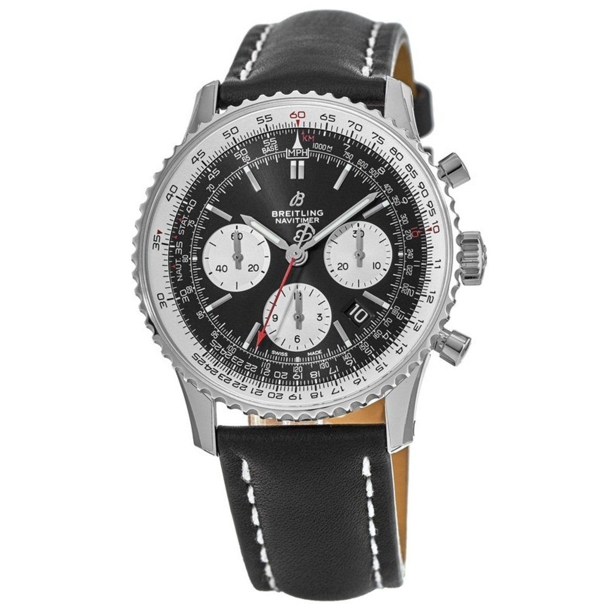 Breitling Men&#39;s AB012121-BG75-435X Navitimer 1 Chronograph Black Leather Watch