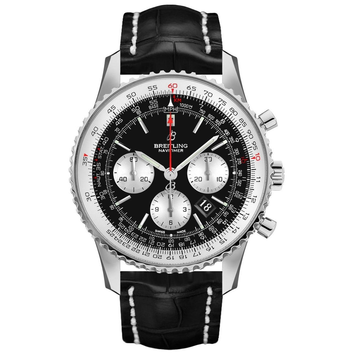 Breitling Men&#39;s AB012121-BG75-743P Navitimer 1 Chronograph Black Leather Watch