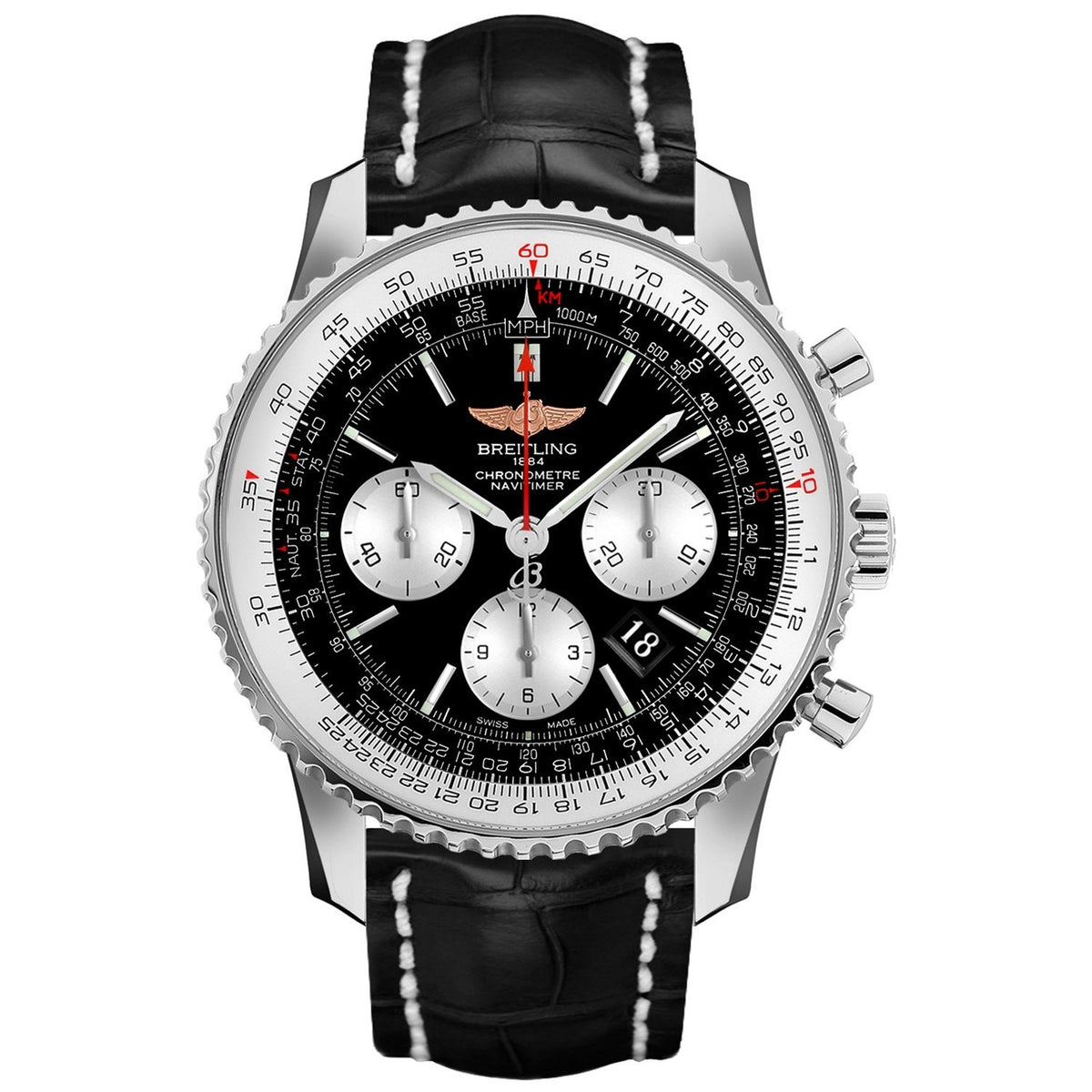 Breitling Men&#39;s AB012721-BD09-760P Navitimer Chronograph Black Leather Watch