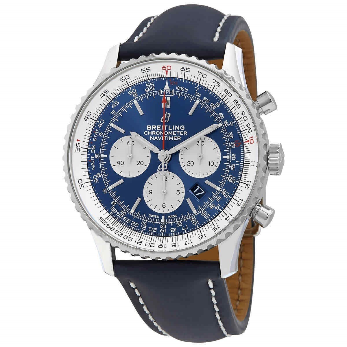 Breitling Men&#39;s AB0127211C1X2 Navitimer 1 Chronograph Blue Leather Watch