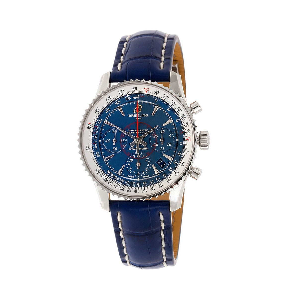 Breitling Men's AB0130C5-C894-719P Montbrillant 01 Chronograph Blue Leather Watch