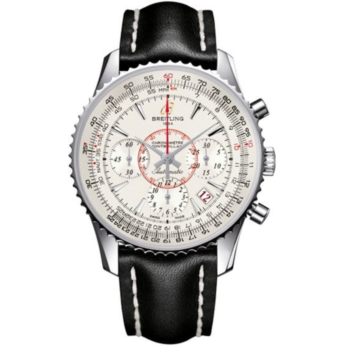 Breitling Men&#39;s AB013112-G709-428X Montbrillant 01 Chronograph Black Leather Watch