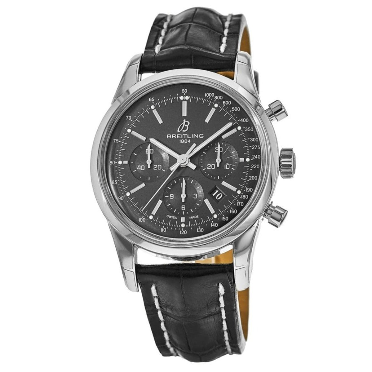 Breitling Men&#39;s AB015212-BA99-744P Transocean  Chronograph Black Leather Watch