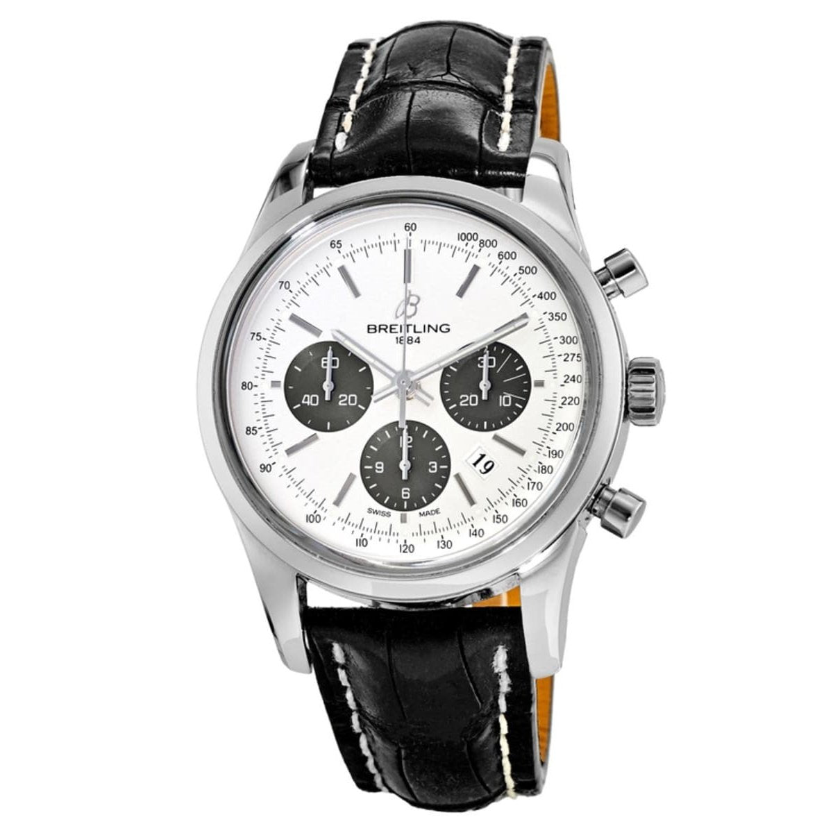 Breitling Men&#39;s AB015212-G724-744P Transocean Chronograph Black Leather Watch