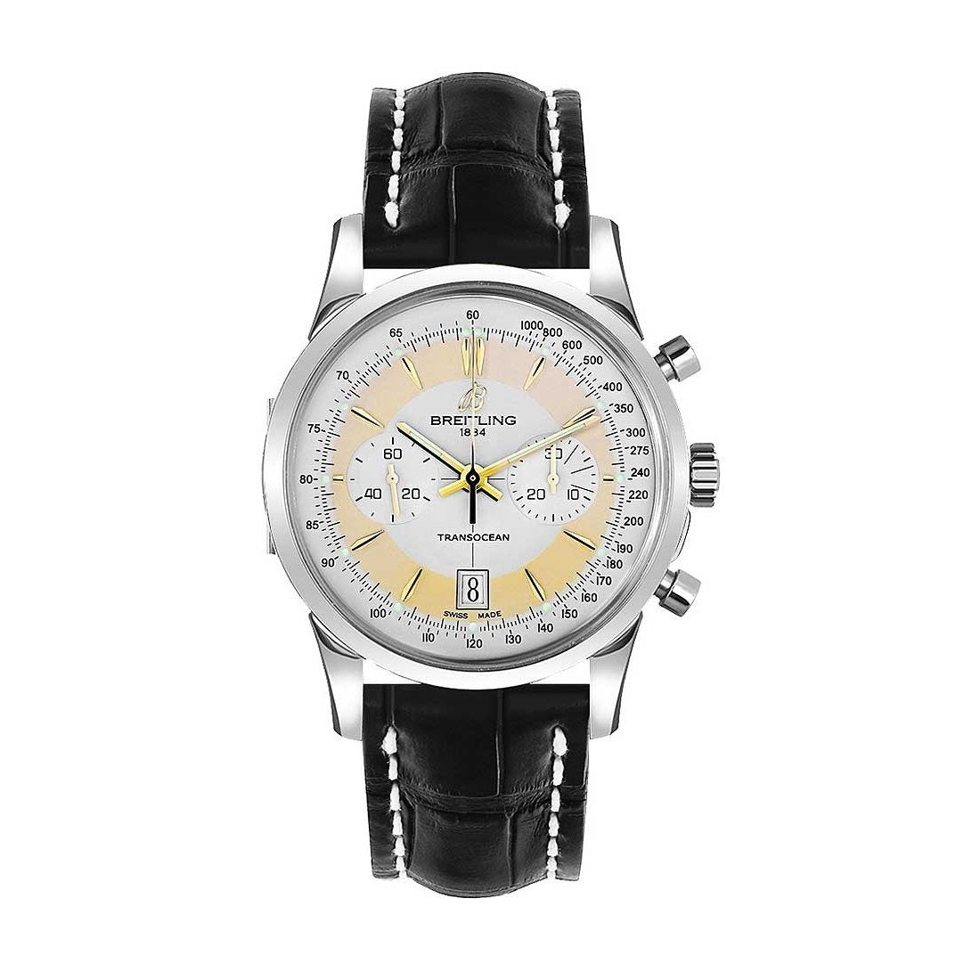Breitling Men's AB015412-G784-743P Transocean Chronograph Black Leather Watch