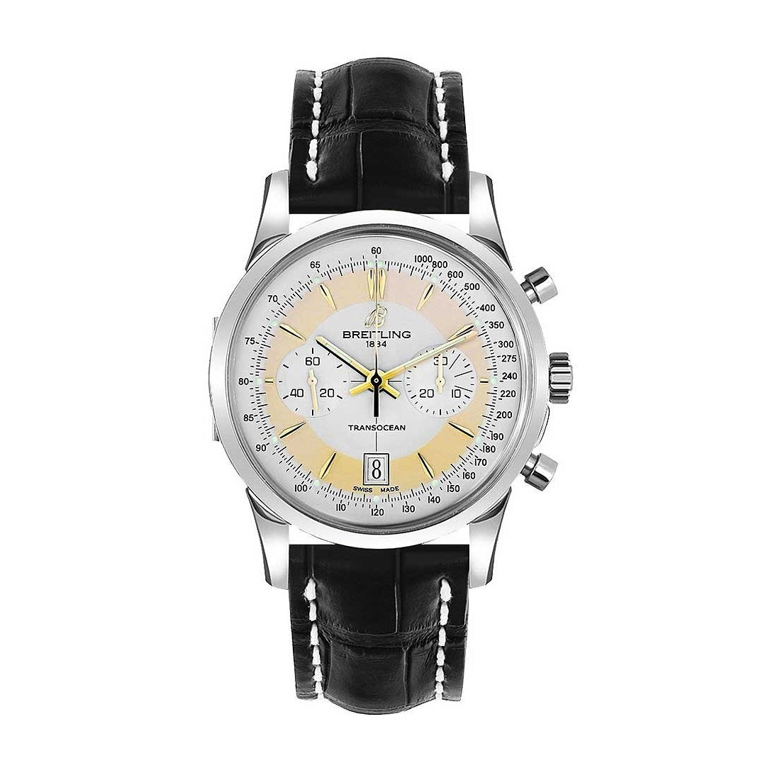 Breitling Men&#39;s AB015412-G784-743P Transocean Chronograph Black Leather Watch