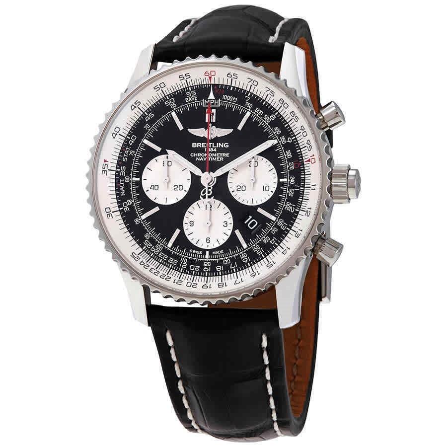 Breitling Men&#39;s AB031021-BF77-760P Navitimer 1 Chronograph Black Leather Watch