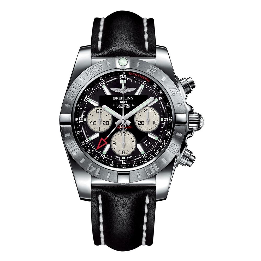 Breitling Men&#39;s AB042011-BB56-435X Chronomat 44 GMT Chronograph Black Leather Watch