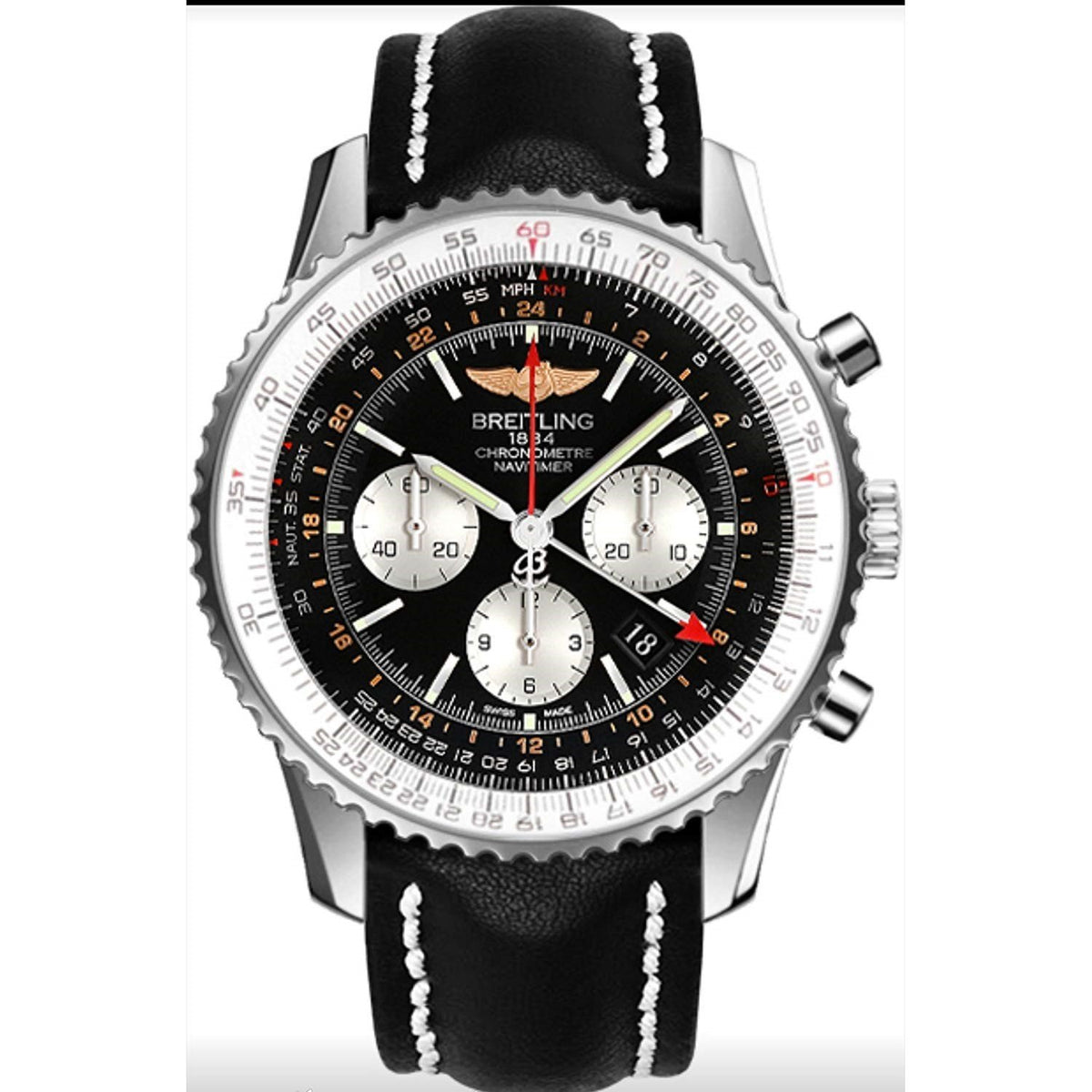Breitling Men&#39;s AB044121-BD24-442X Navitimer Chronograph Black Leather Watch