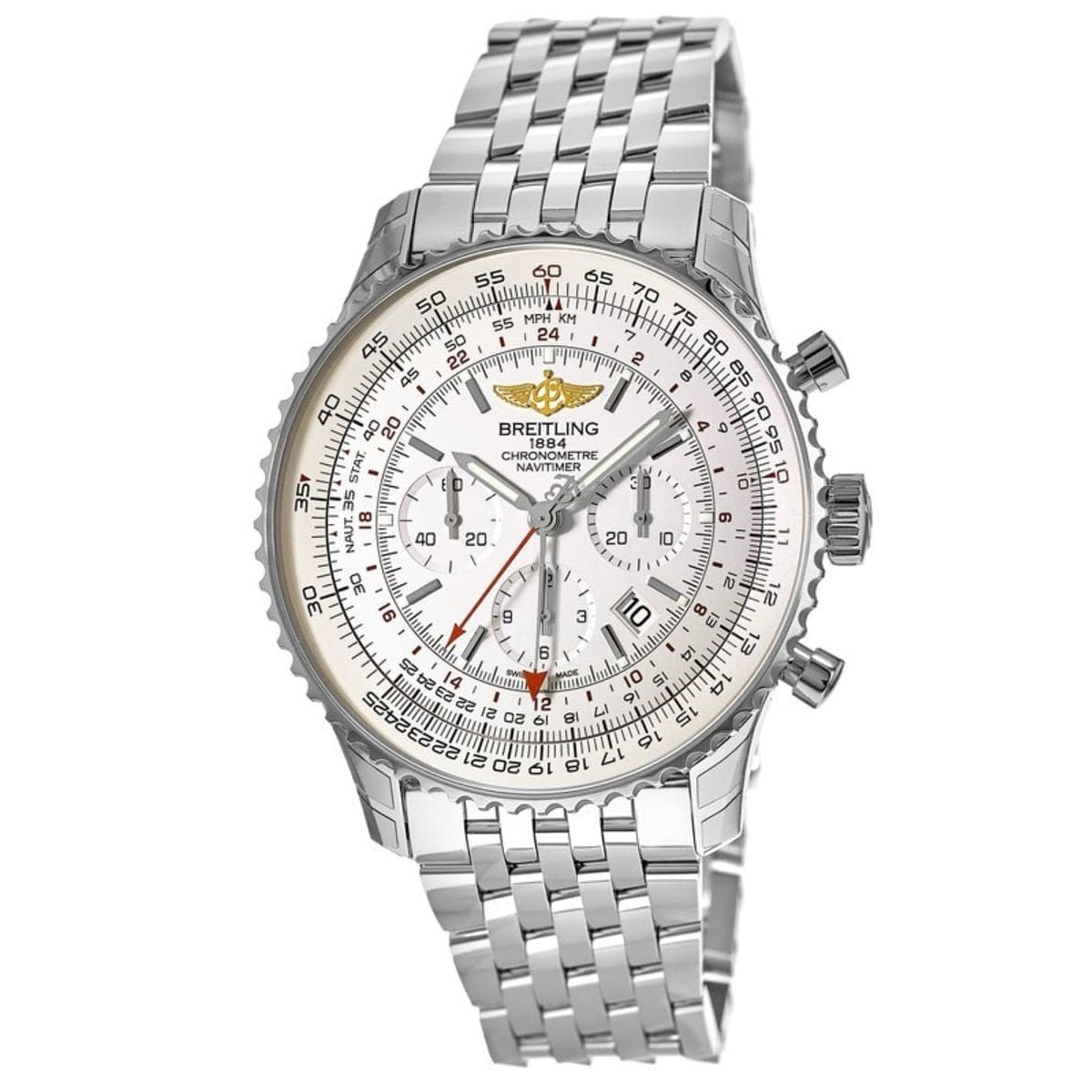 Breitling Men's AB0441211G1A1 Navitimer GMT Chronograph Stainless Steel Watch