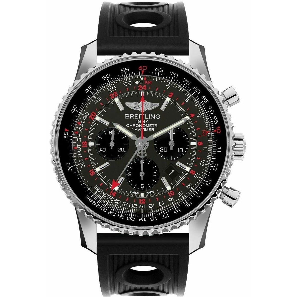 Breitling Men's AB04413A-F573-201S Navitimer GMT Chronograph Black Rubber Watch