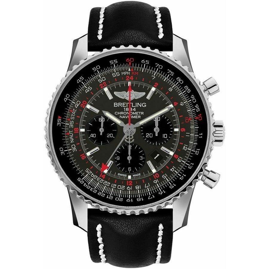 Breitling Men&#39;s AB04413A-F573-442X Navitimer GMT Chronograph Black Leather Watch