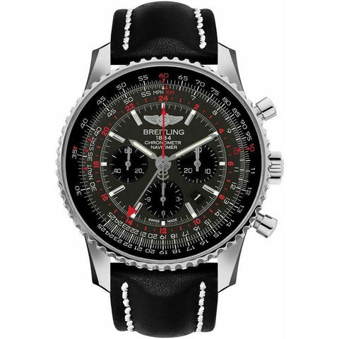 Breitling Men's AB04413A-F573-442X Navitimer GMT Chronograph Black Leather Watch
